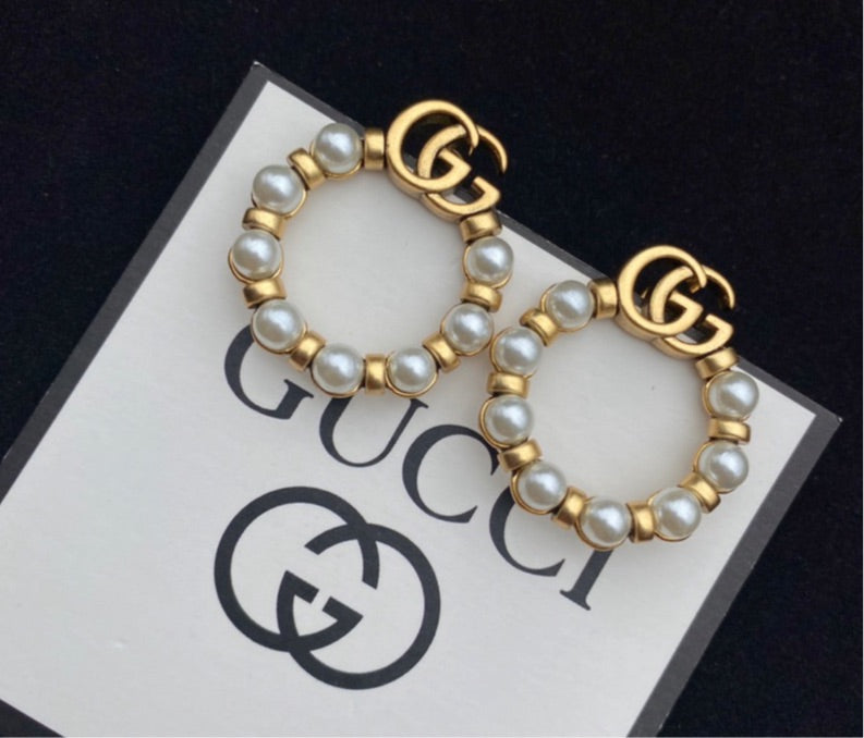 Gucci hoop pearl earrings